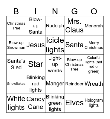 Great Christmas Light Fight Bingo Card