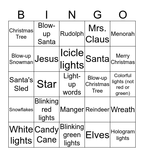 Great Christmas Light Fight Bingo Card