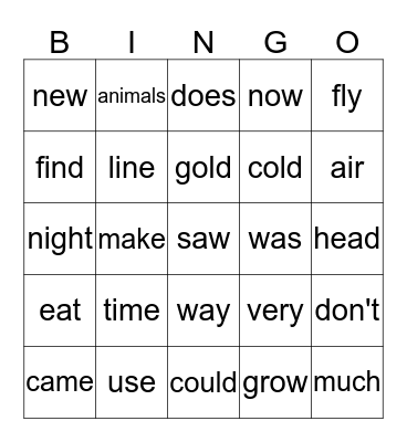 High Frequency Words (1) Bingo Card