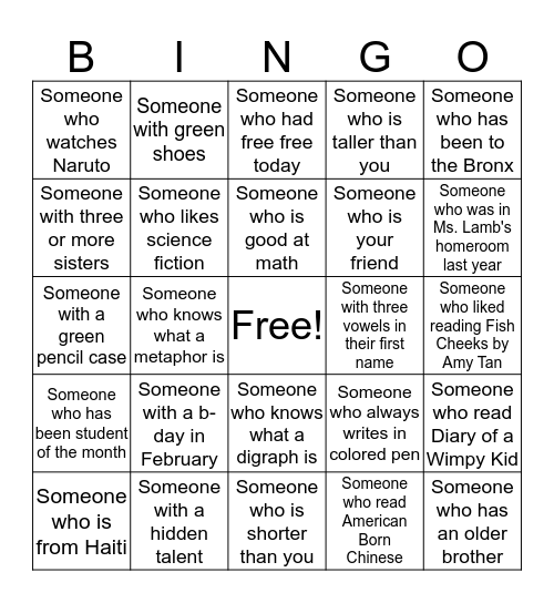 Untitled Bingo Card