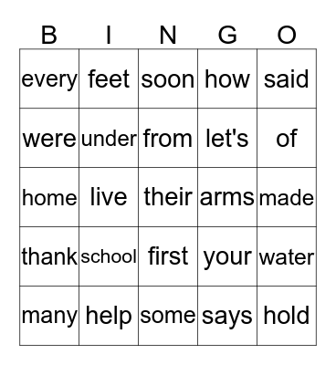 ST High Frequency Words (1-65) Bingo Card