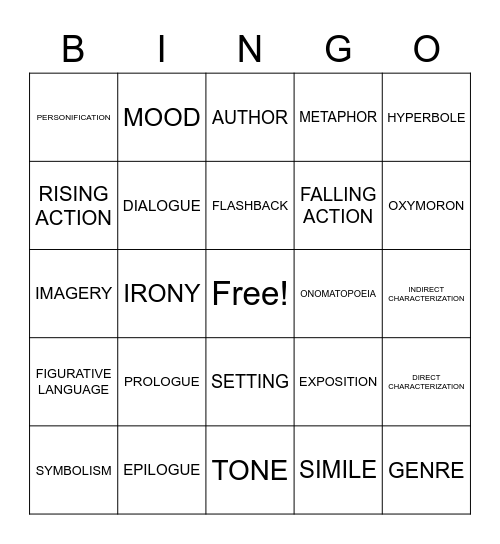 March is Reading Month: Literary Terms Bingo Card