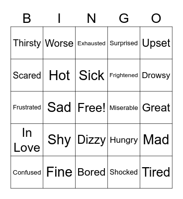 Feelings Bingo Card