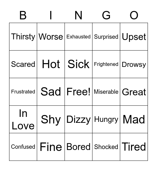 Feelings Bingo Card