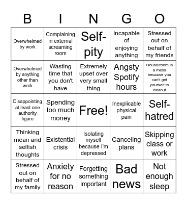 Terrible Week Bingo Card