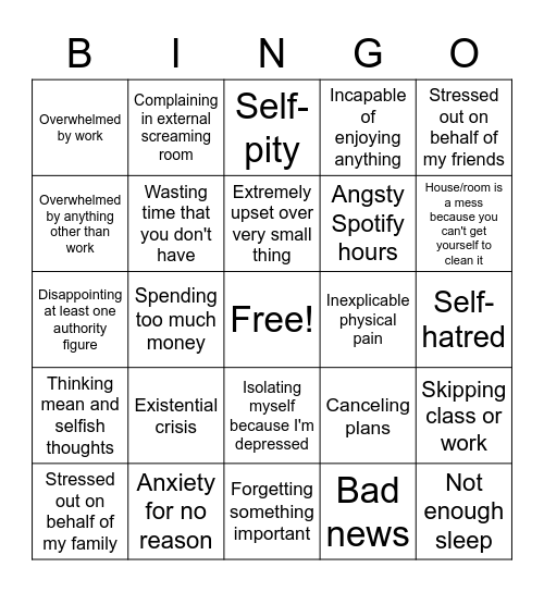 Terrible Week Bingo Card