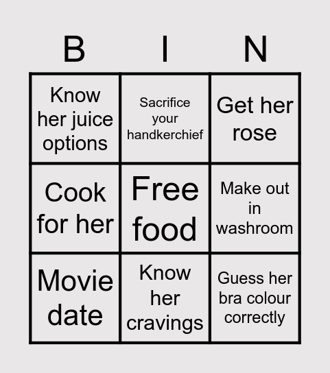 Romance with Girl Bingo Card