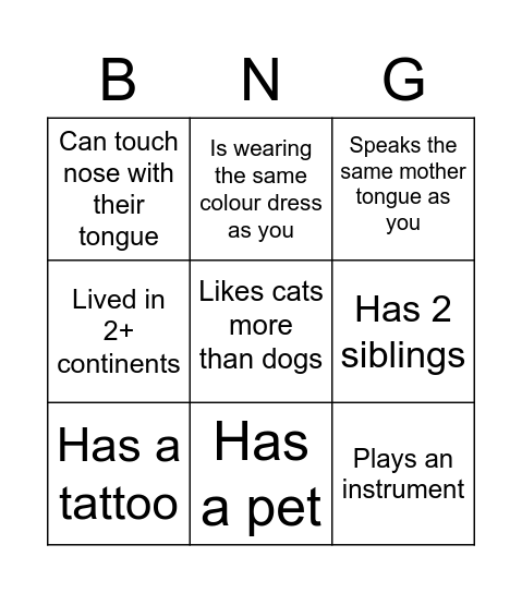 Meet someone who.... Bingo Card