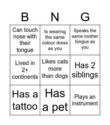 Meet someone who.... Bingo Card
