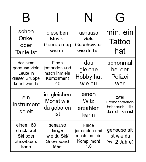 Finde jemanden, der… Bingo Card