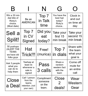 WESTERN WEDNESDAY BINGO Card