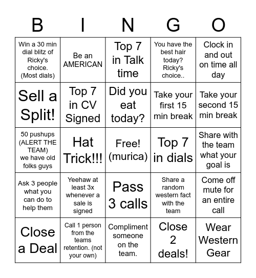 WESTERN WEDNESDAY BINGO Card