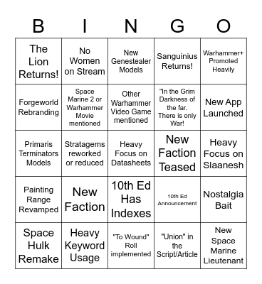 40k Adepticon Announcements Bingo Card