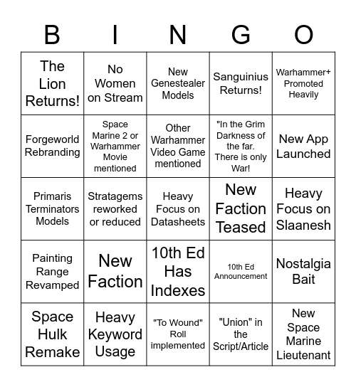 40k Adepticon Announcements Bingo Card