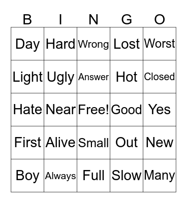 Antonyms  Bingo Card