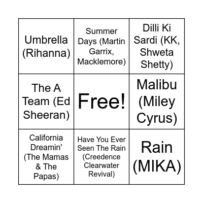 Festival of Season Musical Bingo Card