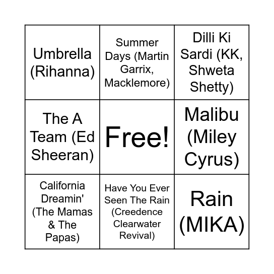 Festival of Season Musical Bingo Card