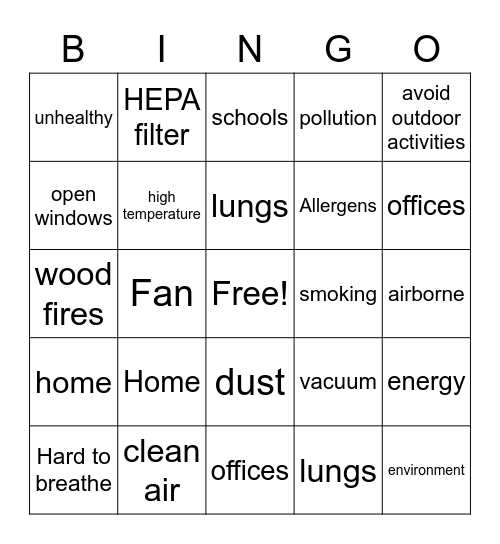 Air Quality And Your Health BINGO Card