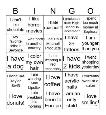 People Bingo Card