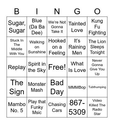 One Hit Wonders Bingo Card
