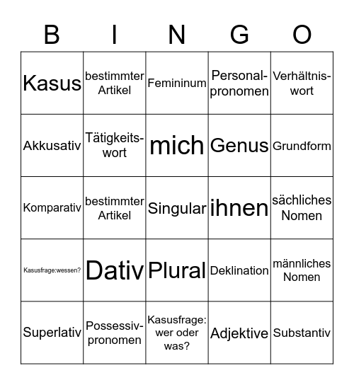 Grammatik Bingo Card
