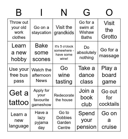 Retirement Bingo! Bingo Card