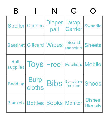 BABY SHOWER GIFT BINGO Card