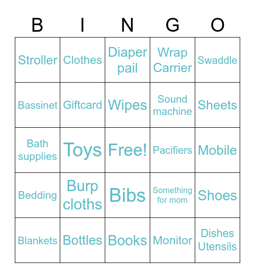 BABY SHOWER GIFT BINGO Card