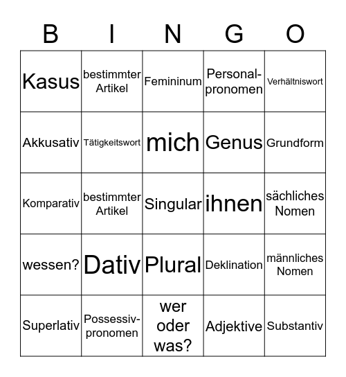 Grammatik Bingo Card