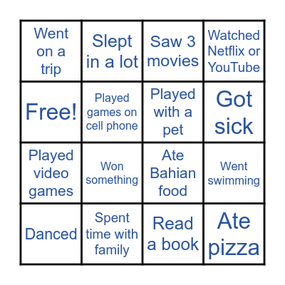 Summer Vacation Bingo Card