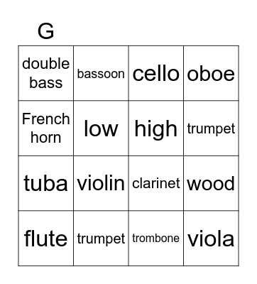 Instruments Bingo Card