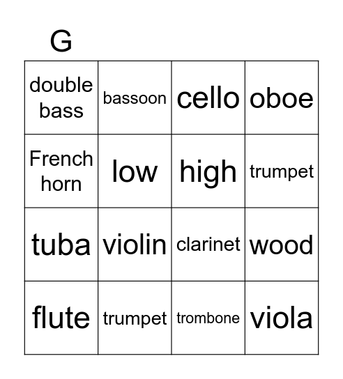 Instruments Bingo Card