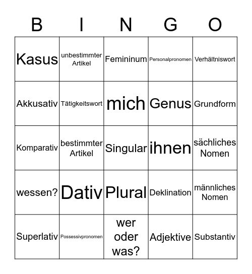 Grammatik Bingo Card