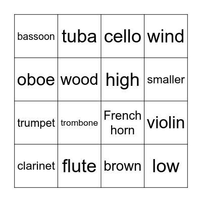 Instruments Bingo Card