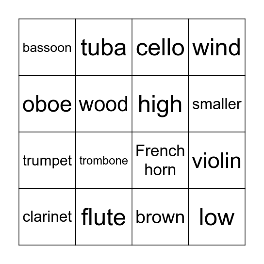 Instruments Bingo Card