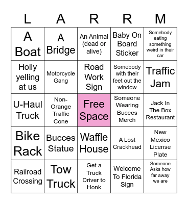 Road Trip Bingo Card