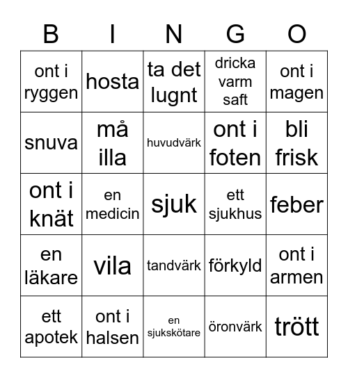 Sjuk Bingo Card