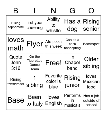 Cheer Get to Know You! Bingo Card