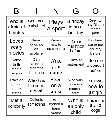 Ice Breaker Bingo Card