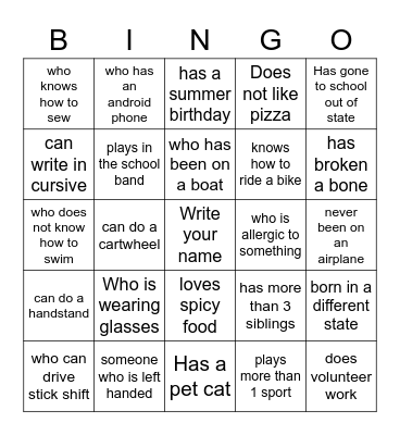 Ice Breaker Bingo Card