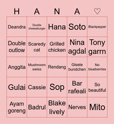 ✧⁠*⁠。 Bingo Card