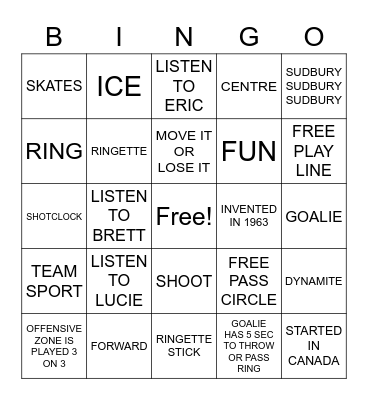 RINGETTE Bingo Card