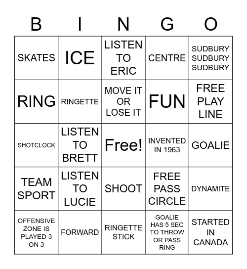 RINGETTE Bingo Card