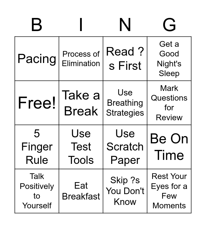 Testing Strategies Bingo Card