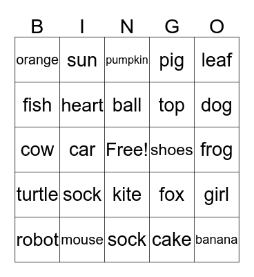First Words Language Game Bingo Card