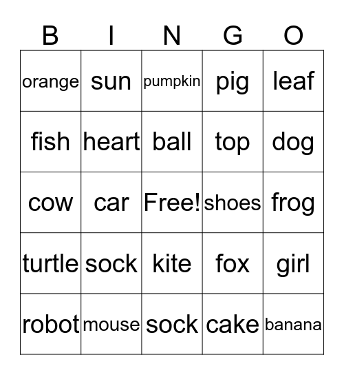 First Words Language Game Bingo Card