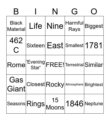 Facts About Space Bingo Card