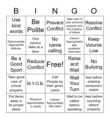 RESPECT Bingo Card