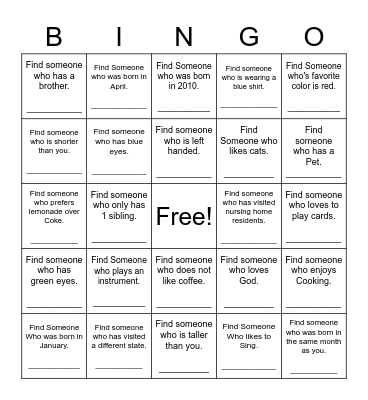 Find Someone Who Bingo Card