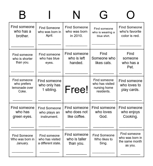 Find Someone Who Bingo Card